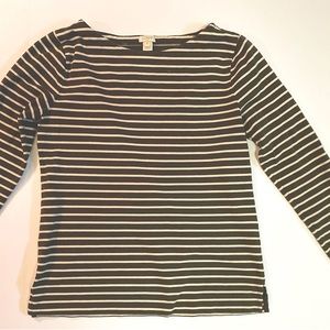 J Crew Boatneck Stripped Top Size M Sage & Cream